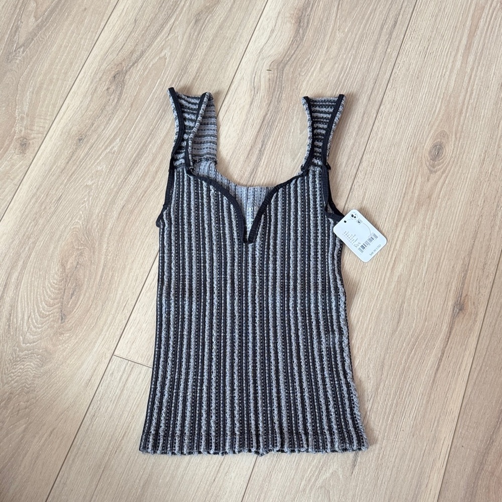 Free People Black and Gray Striped Camisole